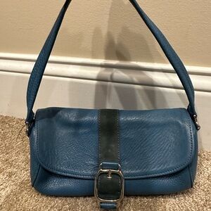 Cole Haan Blue Leather Shoulder Bag Pouchette 10x6”